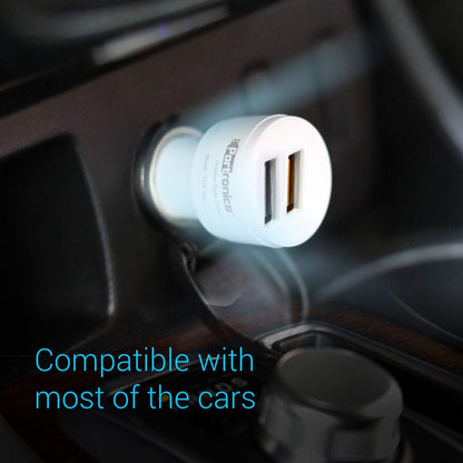 Portronics CarPower QC POR-1004 Dual Port Car Charger with Quick Charge 3.0 Port, a USB Port + Free 1M Micro USB Cable, White