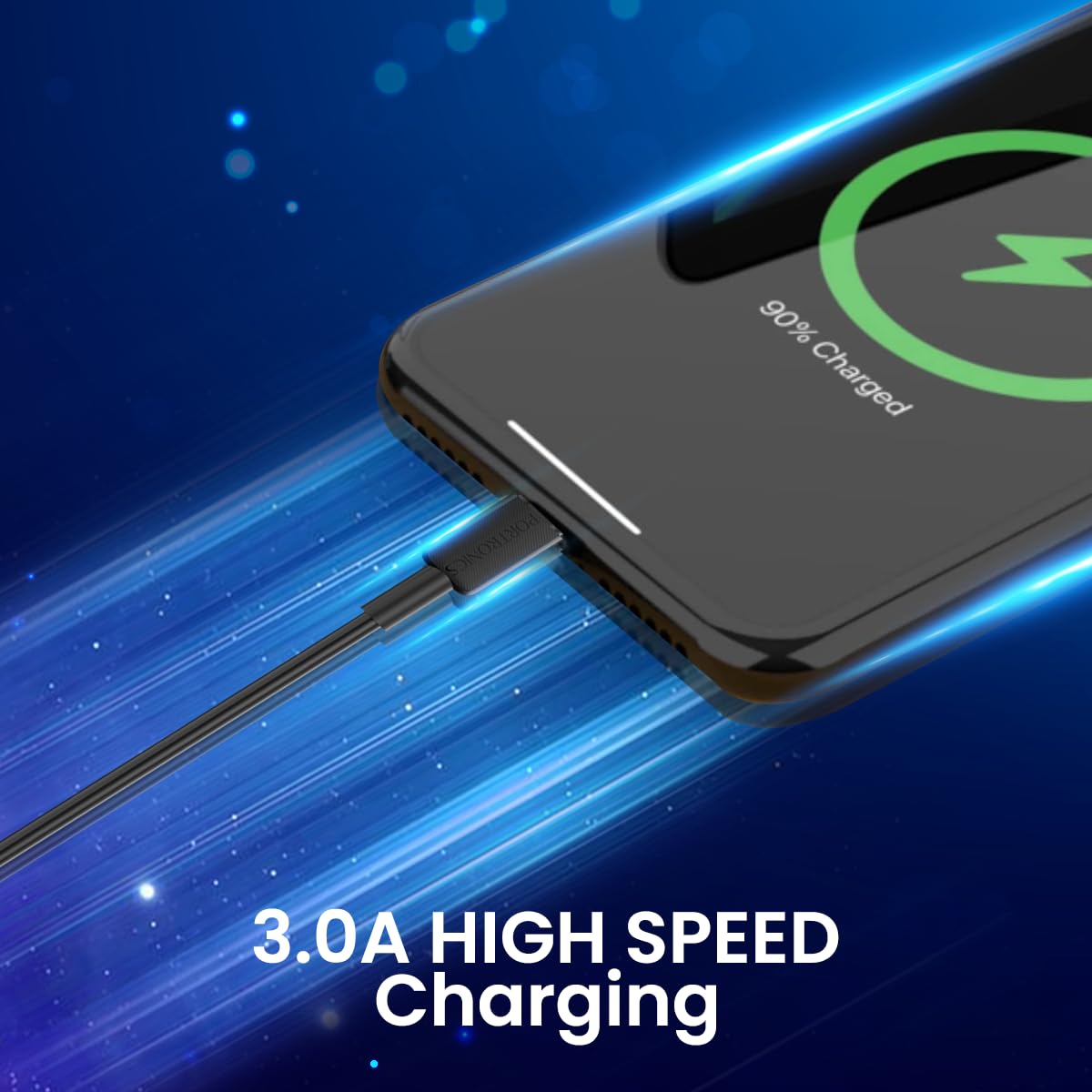 Portronics Konnect Link Micro USB Fast Charging Cable - 3.0A Output & 480Mbps Data Transfer 1M (Black)