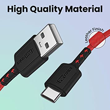 Portronics Konnect Dash Type-C Charging Cable Fast Charging 5.0A with Data Transfer, 1 meter with Leather Finish