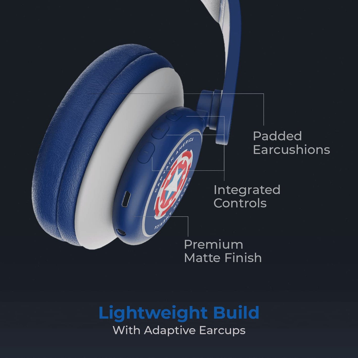 boAt Rockerz 450 Captain America Edition On-Ear Headphones with 15 Hours Battery,Padded Ear Cushions, Easy Access Controls and Voice Assistant ( Soldiers Blue )