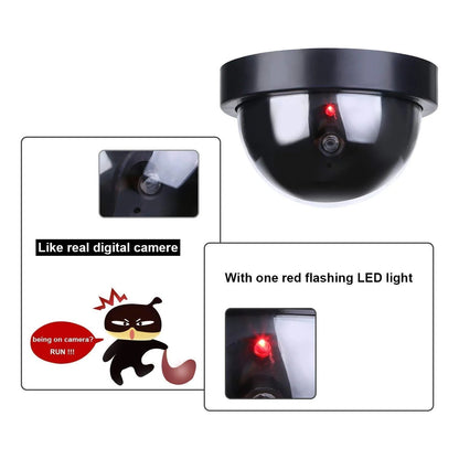 Fake Wired Security CCTV Dome Camera with Flashing Red LED Light