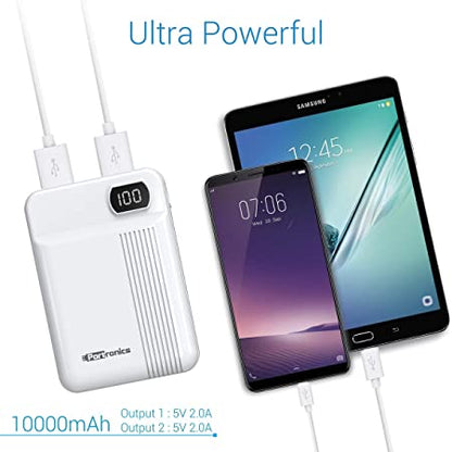Portronics Indo 10D 10,000 mAh Power Bank Dual Input(Type C + Micro USB) and Dual Output with Display (White)
