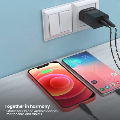 Portronics Adapto 45 20W Mobile Charger Adapter with Dual Port (USB A + PD Type C) (Black)