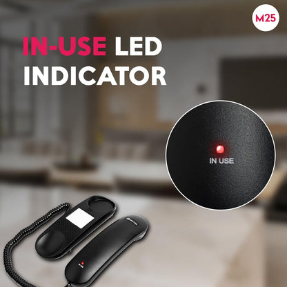 Beetel M25 Ultra Compact Caller ID Slim Line Landline,Numeric Display, Desk/Wall Mounted,12 Digit LCD,FSK/DTMF compatible,Ringer volume control,LED indication (Black )