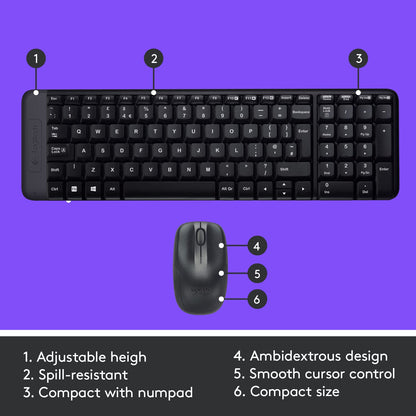 Logitech MK215 Wireless Keyboard and Mouse Combo, 2.4 GHz Wireless, PC/Laptop- Black