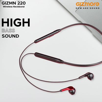 GIZMORE MN220 Wireless Bluetooth 5.0 in Ear Neckband| 20 Hours Playtime| Dual Pairing|Magnetic Earphone (Red & Black)