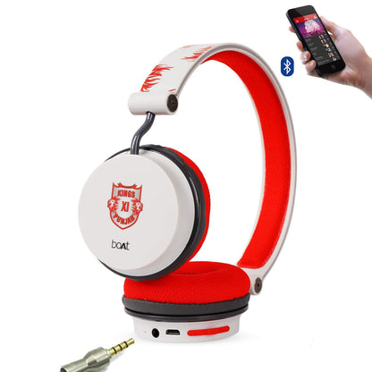 boAt Rockerz 400 Kings XI Punjab Edition Bluetooth Headphone with Super Extra Bass, Up to 8H Playtime, Dual Connectivity Modes, Foldable Earcups and Lightweight Design (Lion Red)