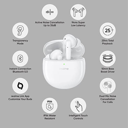 realme Buds Air Pro Active Noise Cancellation Enabled Bluetooth Headset (White)