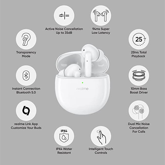 realme Buds Air Pro Active Noise Cancellation Enabled Bluetooth Headset (White)