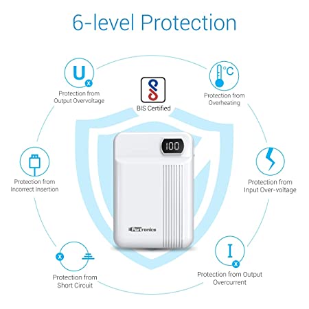 Portronics Indo 10D 10,000 mAh Power Bank Dual Input(Type C + Micro USB) and Dual Output with Display (White)