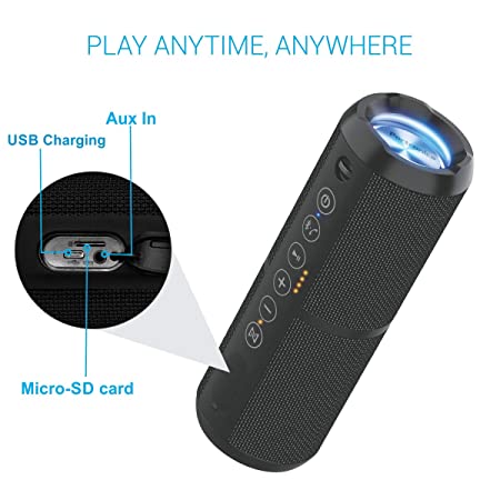 Portronics Breeze II 20W POR-698 Bluetooth 4.2 Portable Stereo Speaker with TWS, Micro SD Card, Aux in, Water Resistant, 2000mAh Battery, Black