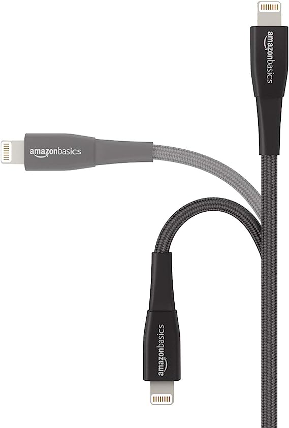 Amazon Basics Double Nylon Braided USB A to Lightning Cable Premium Collection, MFi Certified iPhone Charger 1.8M (Black)