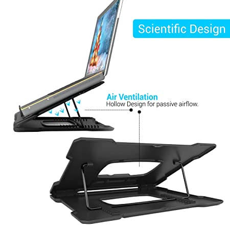 Portronics My Buddy Hexa III, a Portable Foldable Laptop Stand, Air Ventilated, 12 Angle Adjustment, for 30.48 to 45.72 cm (12 to 18 ) Inch Laptops (Black)