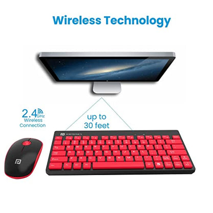 Portronics Key2-A Combo of Multimedia Wireless Keyboard & Mouse, Compact Light-Weight for PCs, Laptops and Smart TV (Red)