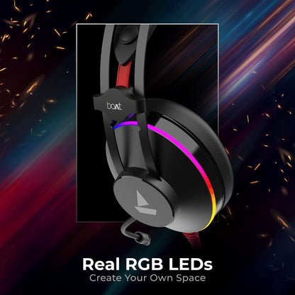 boAt Immortal IM-400 7.1 Channel PC USB Gaming Over-Ear Headphones with 50mm Drivers, Virtual Surround Sound,RGB LEDs, Remote Control (Black Sabre)