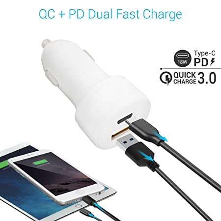 Portronics CarPower PD POR-1003, Dual Port Car Charger with Type-C PD 18W Port and USB A Quick Charge
