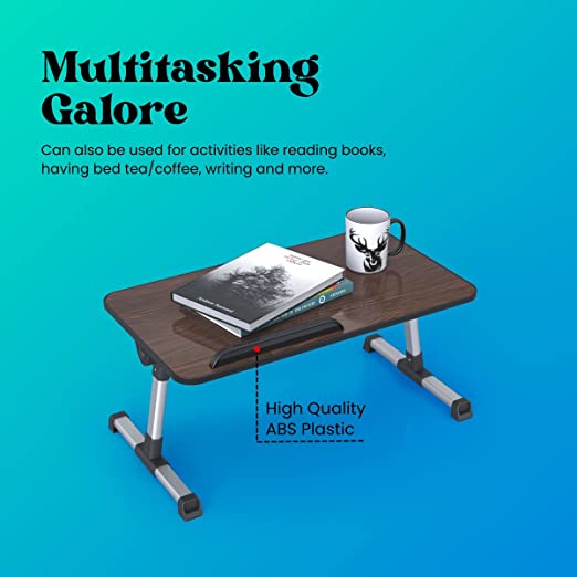 Portronics My Buddy Adjustable Laptop Table with Adjustable Angle, Aluminum Alloy Legs, MDF Board, Foldable Legs (Brown)