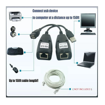 USB RJ45 Extension Adapter Up to 150 Ft Length (Black)