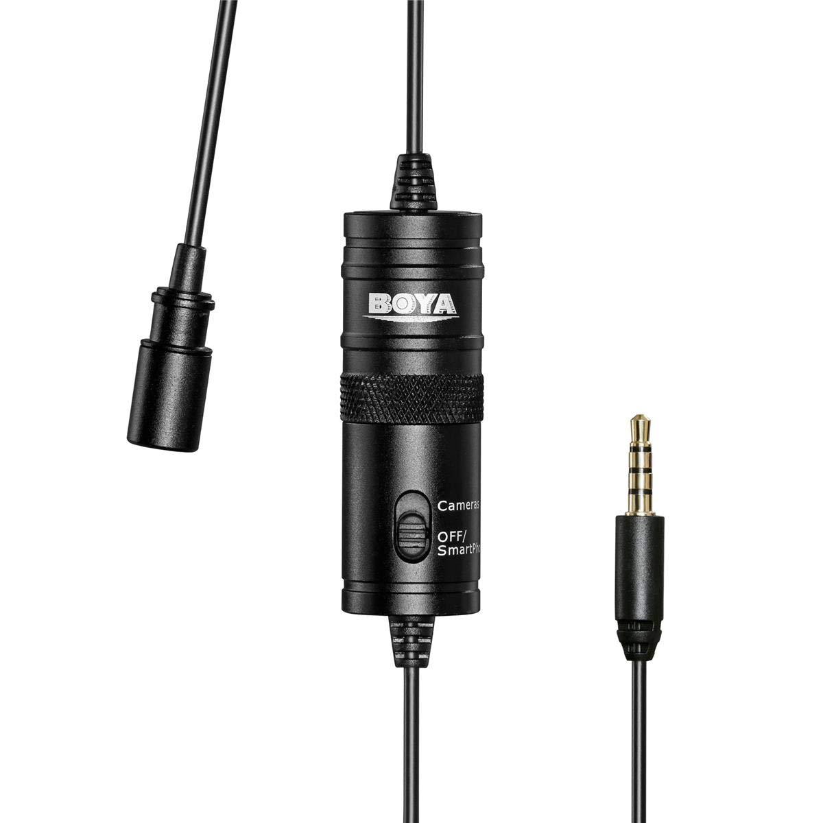 Boya ByM1 Auxiliary Omnidirectional Lavalier Condenser Microphone with 20ft Audio Cable (Black)