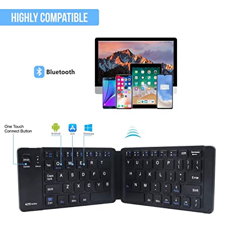 Portronics Chicklet Foldable QWERTY Keyboard, Mini Pocket Sized, Rechargeable, Bluetooth Wireless, One Touch Connect Button (Black)