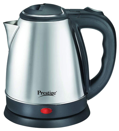 Prestige 1.5 Litres Electric Kettle (PKOSS 1.5)|1500W | Automatic Cut-off | Stainless Steel | Rotatable Base | Power Indicator | Single-Touch Lid Locking| Silver - Black