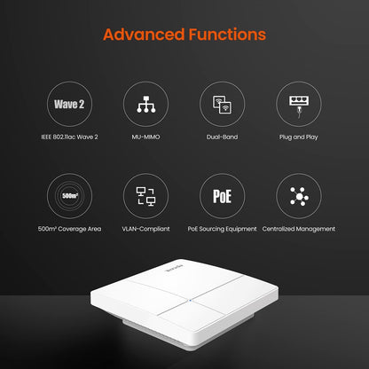 Tenda i24 1200Mbps Dual Band Ceiling Mount Access Point, Wave 2 Gigabit WiFi Range Extender (White)