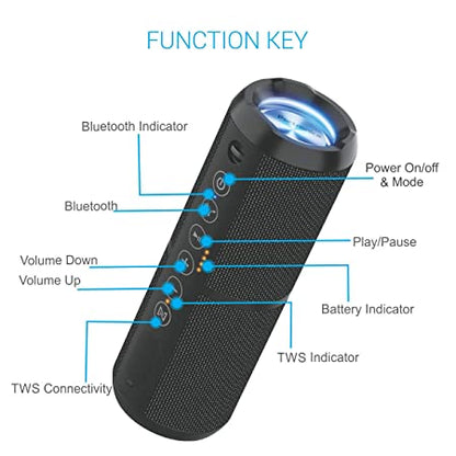 Portronics Breeze II 20W POR-698 Bluetooth 4.2 Portable Stereo Speaker with TWS, Micro SD Card, Aux in, Water Resistant, 2000mAh Battery, Black