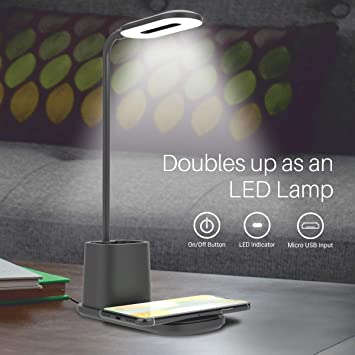 Portronics Brillo II Lamp with Wireless Charging, Pen Holder, LED Indicator (Black)