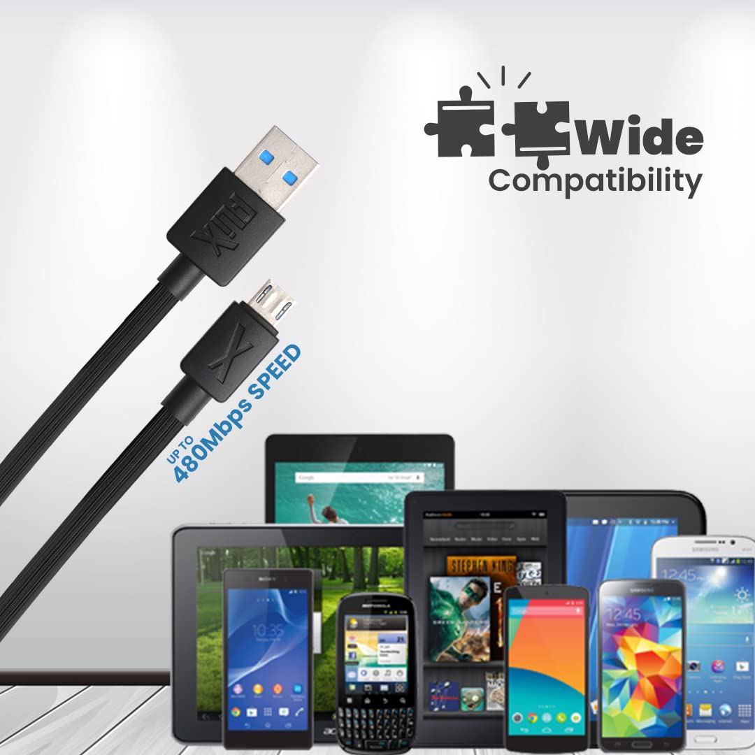 FLiX (Beetel USB to Micro USB PVC Data Sync & 2A Fast Charging Cable, 480Mbps Data Sync, Solid Cable, 1 Meter Long USB Cable for Micro USB Devices (Black)(XCD-M11)