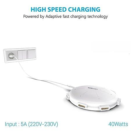 Portronics POR 343 UFO USB Home Charger 6 Ports 8A Charging Station for Smartphones and Tablets (White)