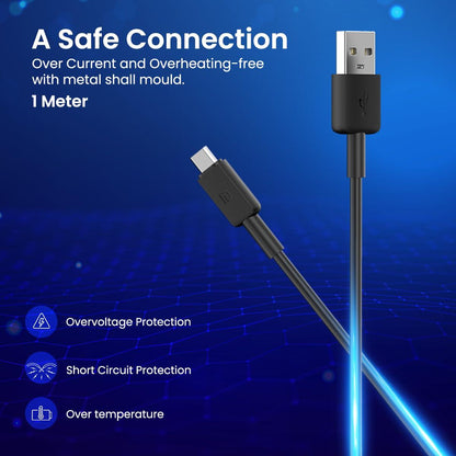 Portronics Konnect Link Micro USB Fast Charging Cable - 3.0A Output & 480Mbps Data Transfer 1M (Black)