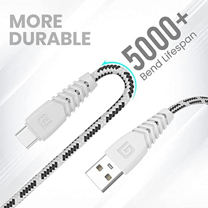 Portronics Konnect Spydr Micro USB Cable with 3.0A Output, 2M Length, Fast Data Sync, Nylon Braided, Tangle Resistance(White)
