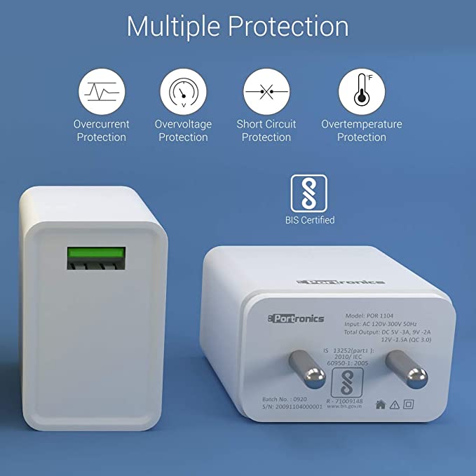 Portronics Adapto ONE POR-1104 3A Fast Charging Adapter with 1M Type C Cable (White)