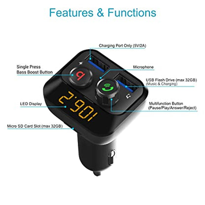 Portronics AUTO 10 Bluetooth - FM Transmitter in-Car Radio Adapter 3.4A Dual USB Fast Charger (Black)
