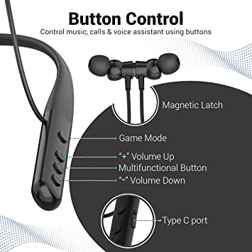 Portronics Harmonics Z4 Wireless Bluetooth 5.3 Neckband in Ear Earphones with Mic, 30Hrs Playtime IPX4 Water Resistant (Black)