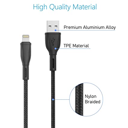 Portronics Konnect Plus POR-1026, 1.2M 8 Pin USB Cable with Charge & Sync Function (Black)