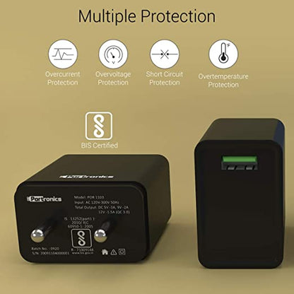 Portronics Adapto ONE POR-1103 3A Fast Charging Adapter with 1M Type-C Cable (Black)