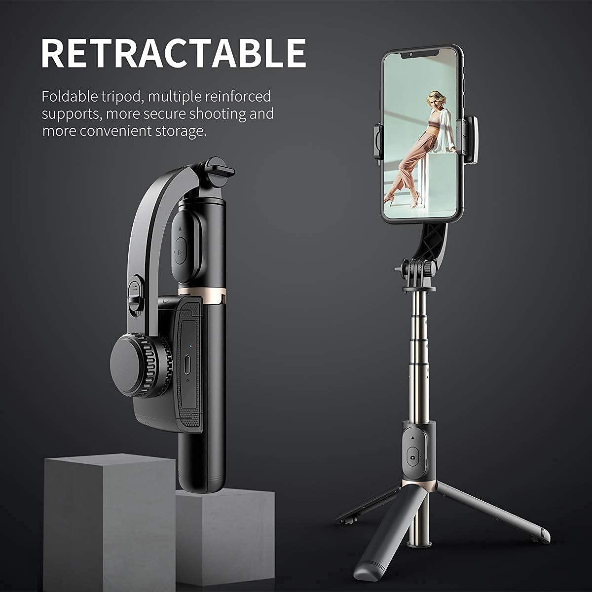 Gimbal Stabilizer for Smartphone with Extendable Bluetooth Selfie Stick and Tripod, Multifunction Remote 360 Automatic Rotation, for iPhone/Android