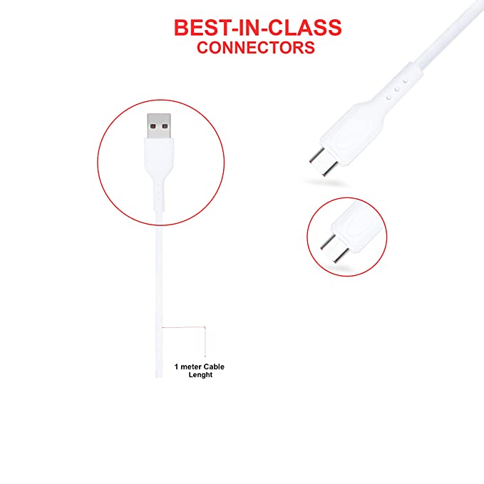 Champion USB to Type-C 3Amp Data Sync & Charging Cable PVC for all Android & USB Type-C Devices (White)