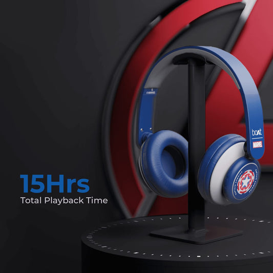 boAt Rockerz 450 Captain America Edition On-Ear Headphones with 15 Hours Battery,Padded Ear Cushions, Easy Access Controls and Voice Assistant ( Soldiers Blue )