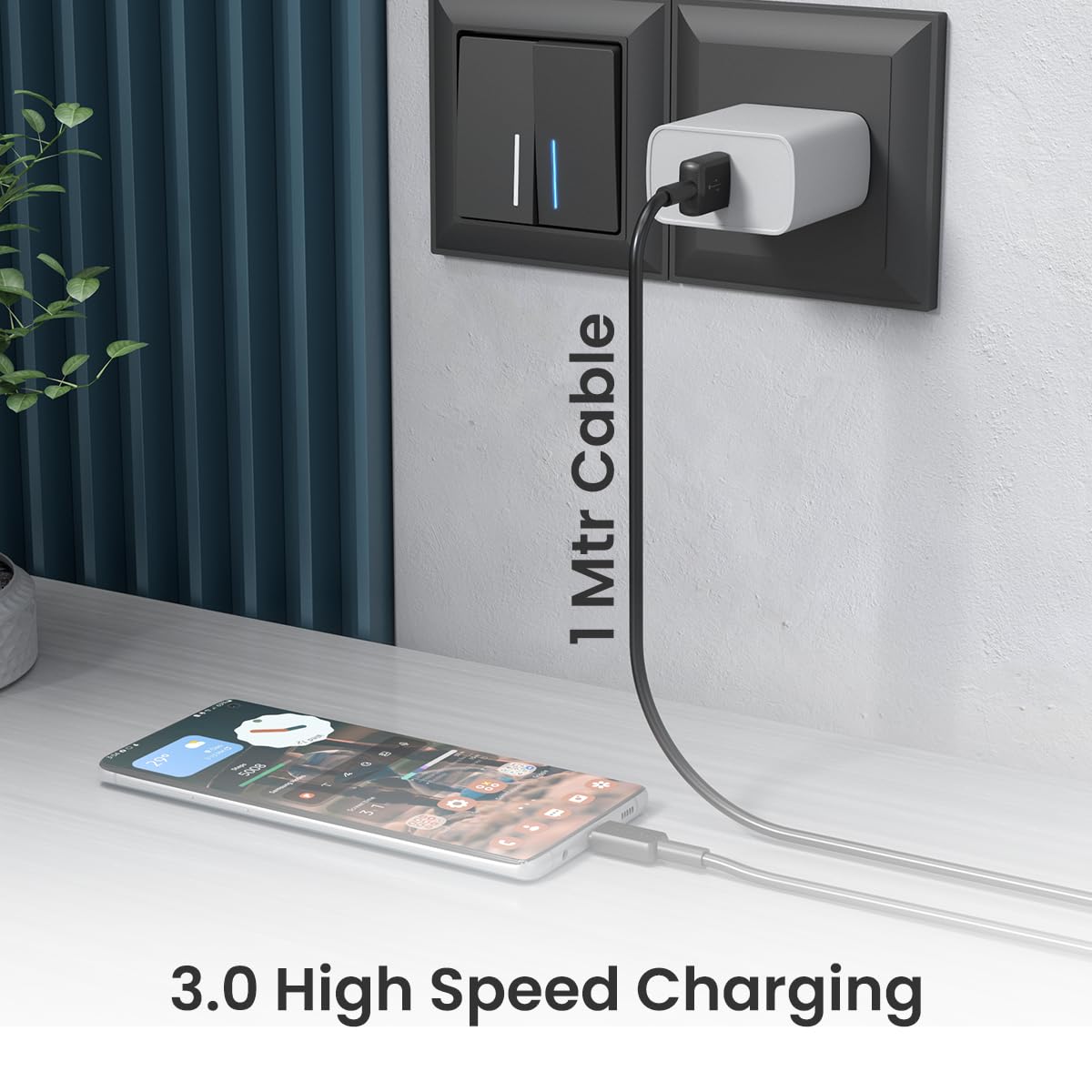 Portronics Konnect Link Type C 3A Fast Charging Cable for Smartphones, Tablets & other Type C devices with 480Mbps Data Sync (Black)