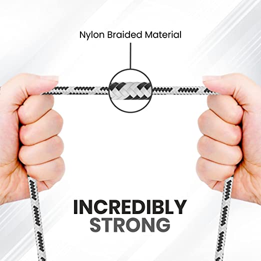 Portronics Konnect Spydr Micro USB Cable with 3.0A Output, 2M Length, Fast Data Sync, Nylon Braided, Tangle Resistance(White)