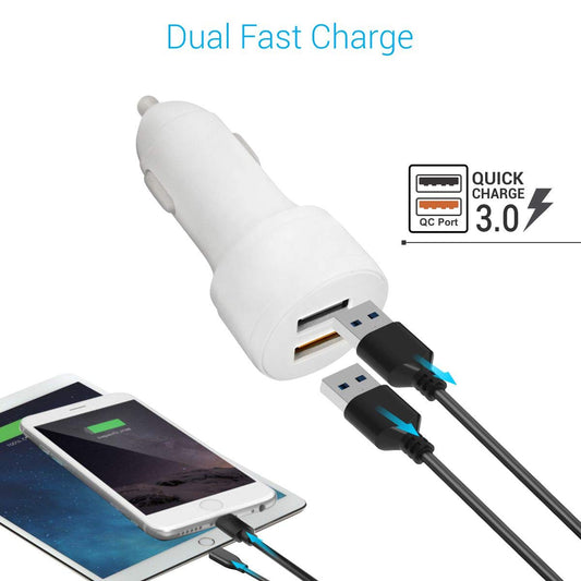 Portronics CarPower QC POR-1004 Dual Port Car Charger with Quick Charge 3.0 Port, a USB Port + Free 1M Micro USB Cable, White