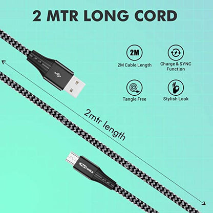 Portronics Konnect A 3A Fast Charging Nylon Braided Micro USB Cable for Android with Data Sync 2Mtr