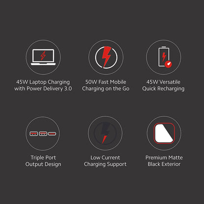 MI Power Bank Hypersonic 20000mAh 50W Lithium Polymer Supports Laptop Charging 50W Mobile Charging With Triple Output Port (Black)