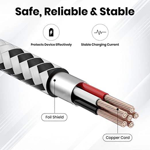 Portronics Konnect Spydr Micro USB Cable with 3.0A Output, 2M Length, Fast Data Sync, Nylon Braided, Tangle Resistance(White)