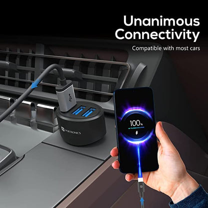 Portronics 12 Car Charger with 17W Total Output, Triple USB Port, 3.4A Compatible with Most Cars(Black)