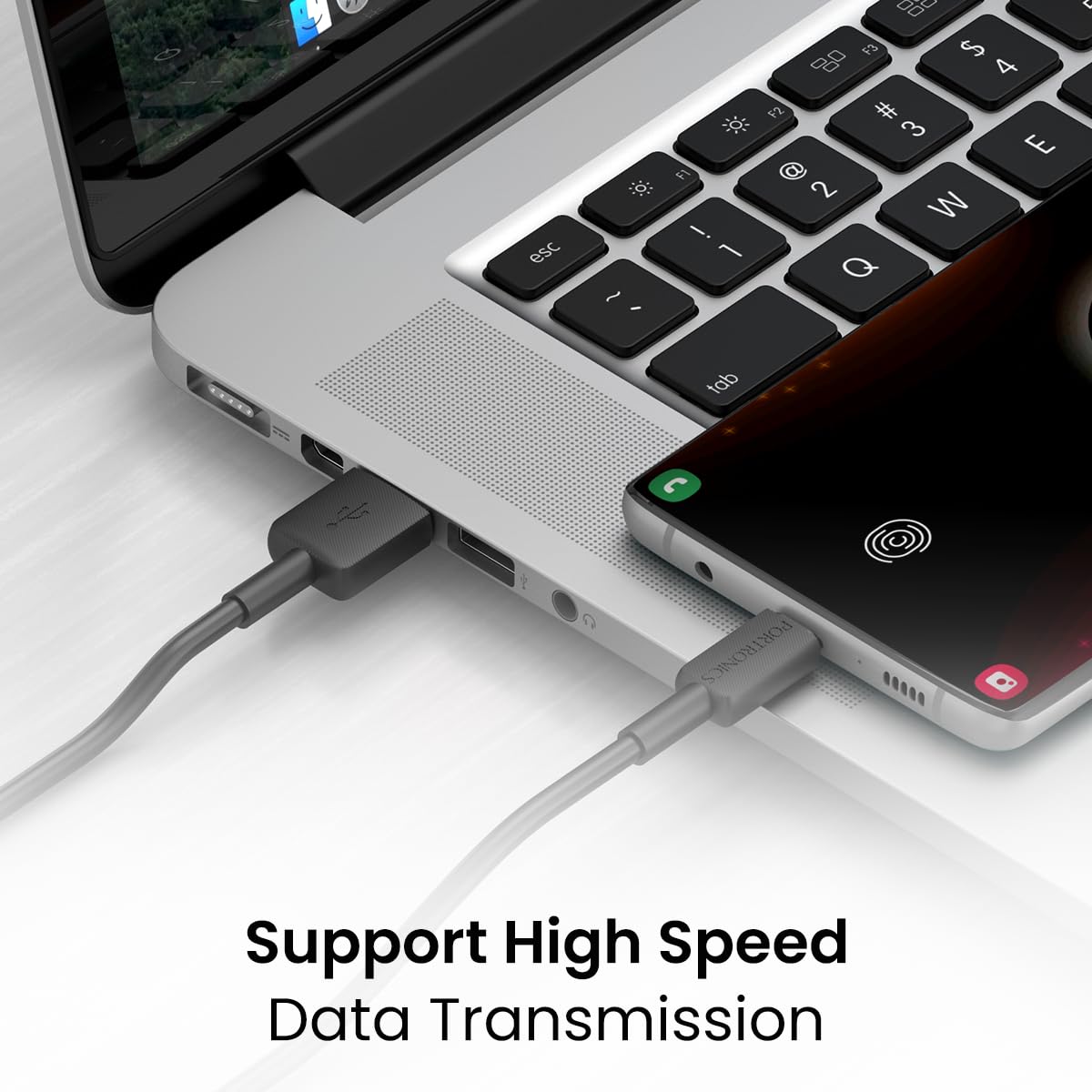 Portronics Konnect Link Type C 3A Fast Charging Cable for Smartphones, Tablets & other Type C devices with 480Mbps Data Sync (Black)