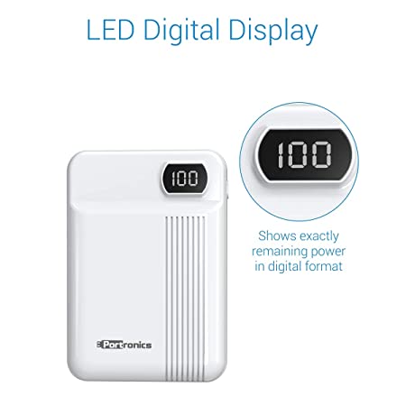 Portronics Indo 10D 10,000 mAh Power Bank Dual Input(Type C + Micro USB) and Dual Output with Display (White)