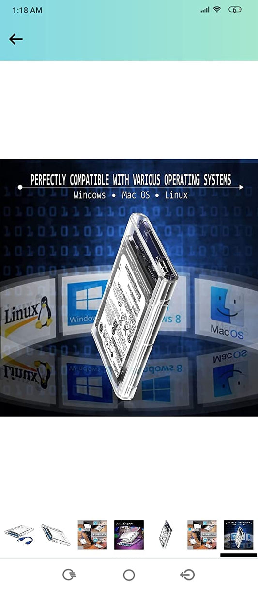USB 3.0 Transparent Glass Laptop Casing 6.5cm (2.5 Inch) HDD/SSD Enclosure Case Cover SATA